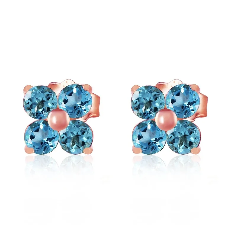 Lined hoop earrings-1.15 CTW 14K Solid Rose Gold Stud Earrings Blue Topaz