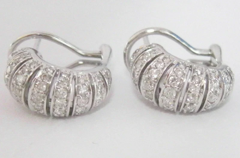 Lifted stone earrings-1.19 TCW Natural Round Brilliant Diamond Huggie Earrings G SI1 14k White Gold