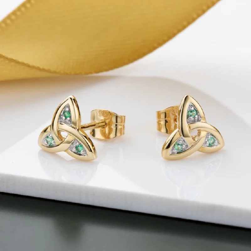 Broad hoop earrings-14K Gold Emerald Trinity Knot Earrings