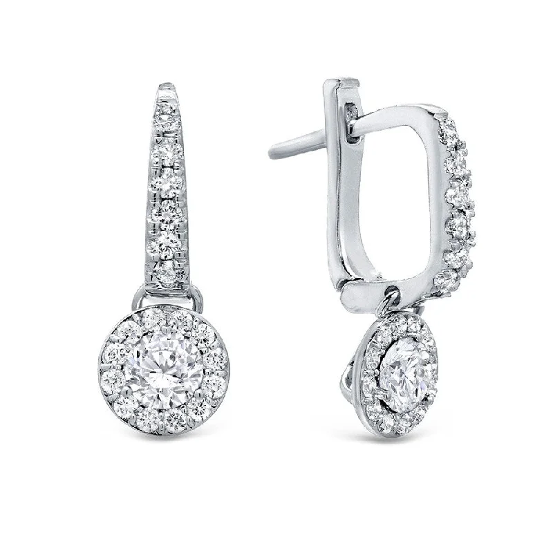 Forged gold earrings-14k Gold Round 1/2ct TDW Diamond Halo Dangle Earrings by Auriya (H-I, SI1-SI2)