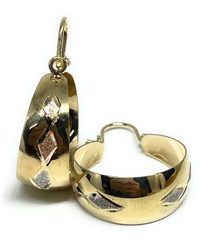 Scarred earrings-14k Solid Gold Tri-Color DIAMOND-SHAPED Basket Earrings Aracadas (SM,MED,LG)