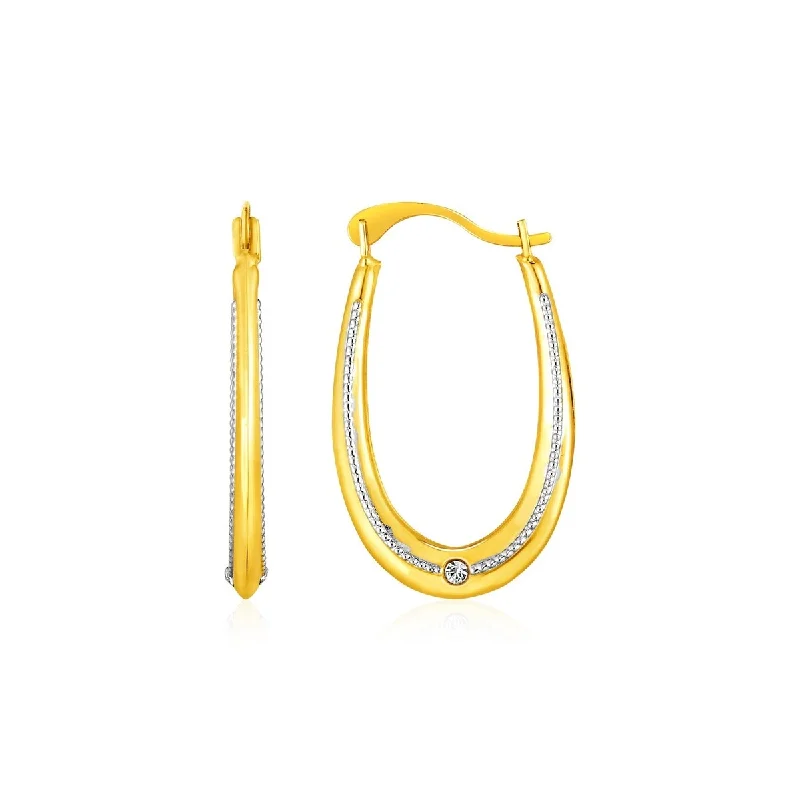 Divided hoop earrings-14k Two Toned Gold Elongated Hoop Earrings