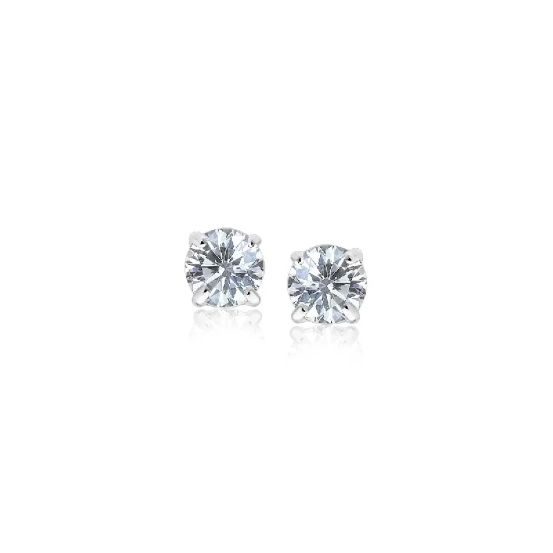 Fixed gem earrings-14k White Gold 3mm Faceted White Cubic Zirconia Stud Earrings