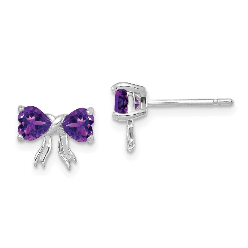 Encased gem earrings-14k White Gold Gemstone Bow Stud Earrings (L-7.5 mm, W-9 mm)