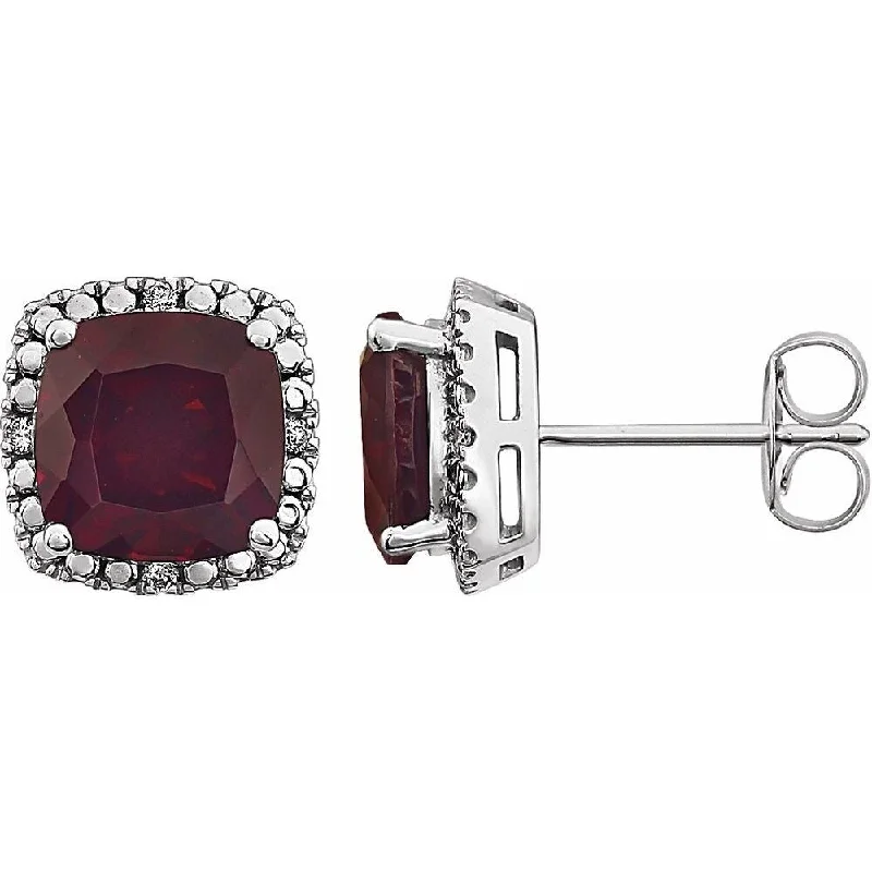 Glossy platinum earrings-14k White Gold Mozambique Garnet & .06 CTW Diamond Stud Earring for Women