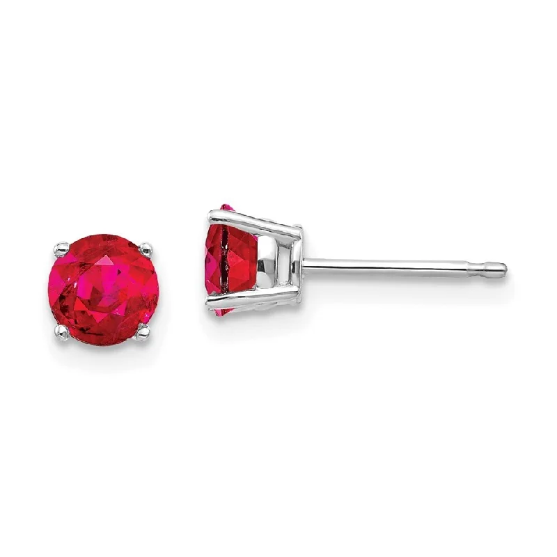 Textured iron earrings-14k White Gold Ruby Stud Earrings (L-5 mm, W-5 mm)