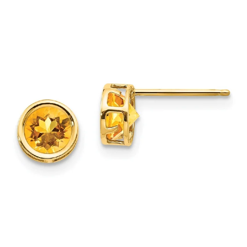 Narrow-tier earrings-14k Yellow Gold 5mm Bezel Citrine Stud Earrings