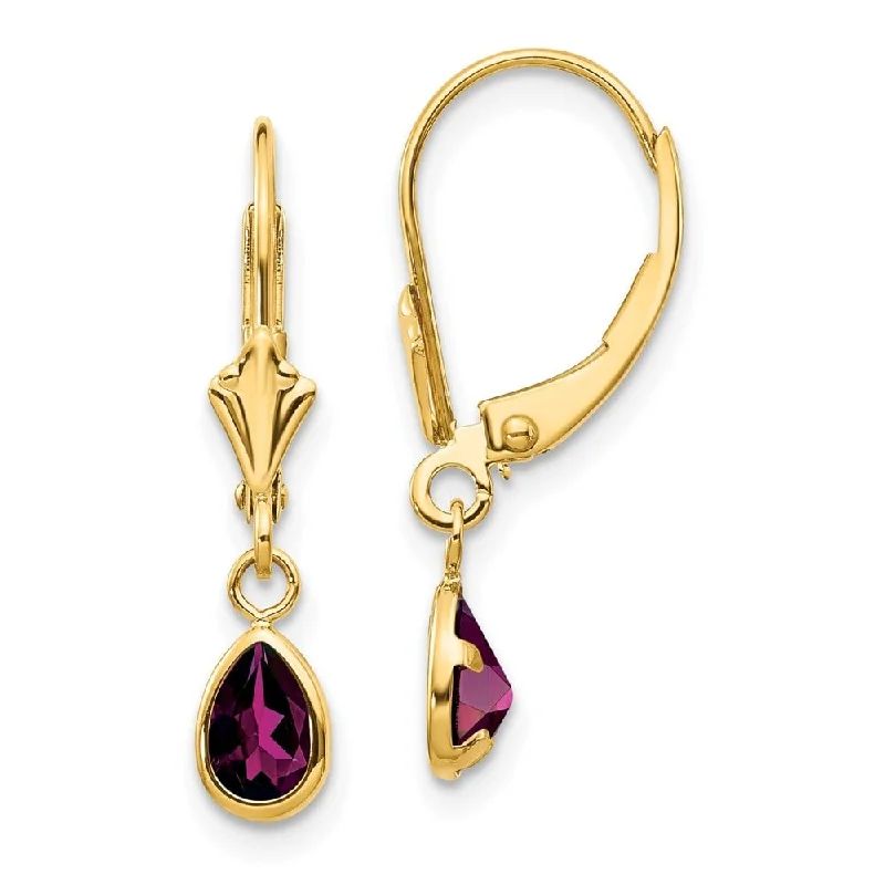 Rising bar earrings-14k Yellow Gold 6x4mm Rhodolite Garnet Stud Earrings (L-23 mm, W-4 mm)