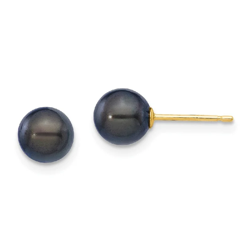 Rich agate earrings-14k Yellow Gold Black Saltwater Akoya Cultured Pearl Stud Earrings (L-6 mm, W-7 mm)