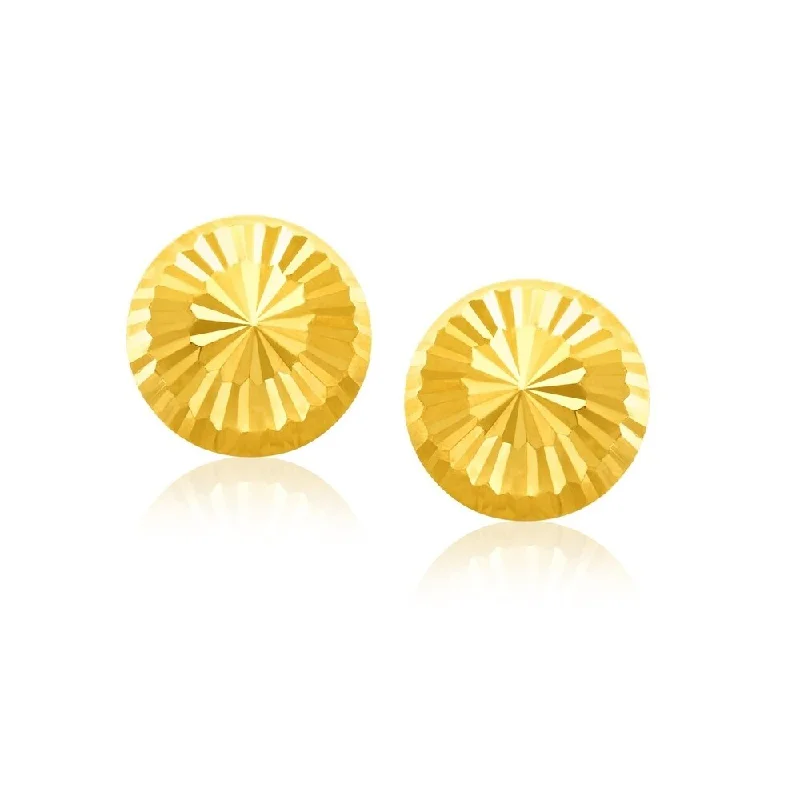 Striated edge earrings-14k Yellow Gold Diamond Cut Flat Design Stud Earrings