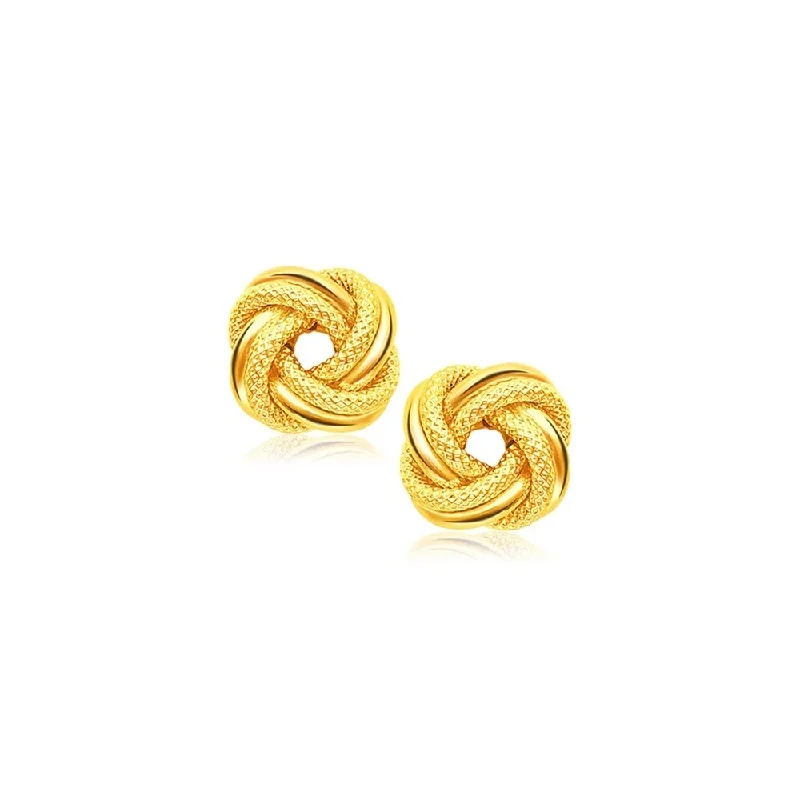 Lined hoop earrings-14k Yellow Gold Intertwined Love Knot Stud Earrings