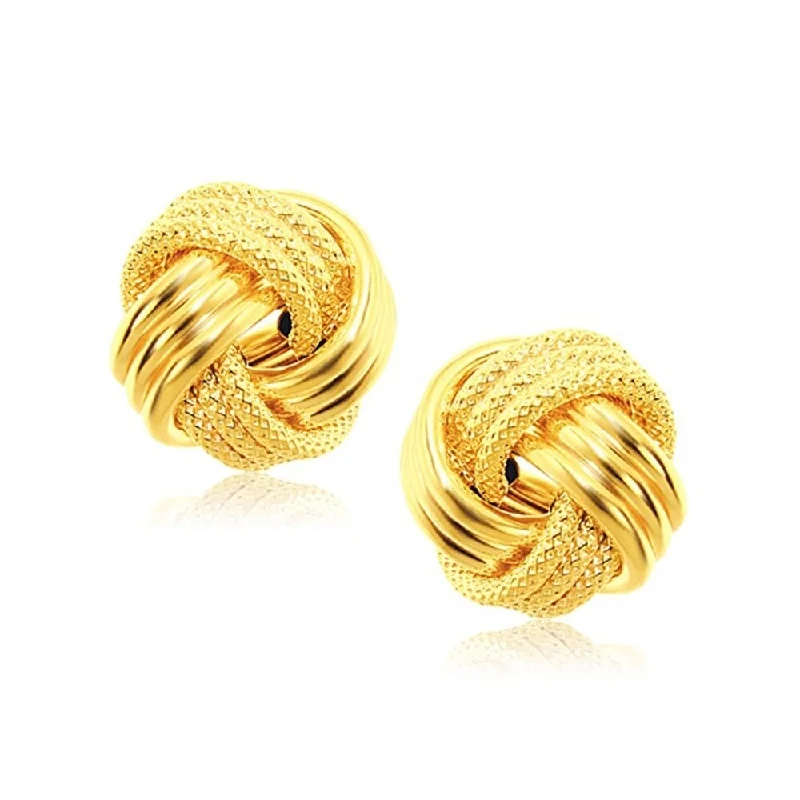 Inscribed initial earrings-14k Yellow Gold interweaved Love Knot Stud Earrings