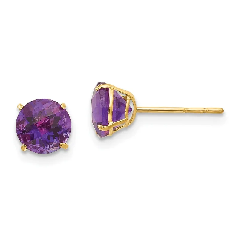 Octagon stud earrings-14k Yellow Gold Round Gemstone Stud Earrings (L-6 mm, W-6 mm)