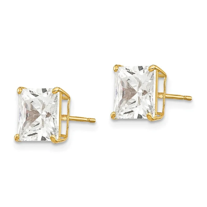 Gentle sweep earrings-14k Yellow Gold Square CZ Stud Earrings (L-7 mm, W-8 mm)