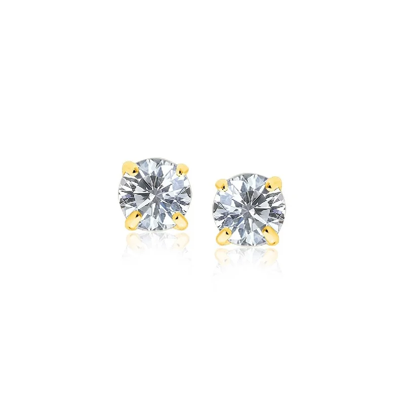 Shimmering quartz earrings-14k Yellow Gold Stud Earrings with White Hue Faceted Cubic Zirconia