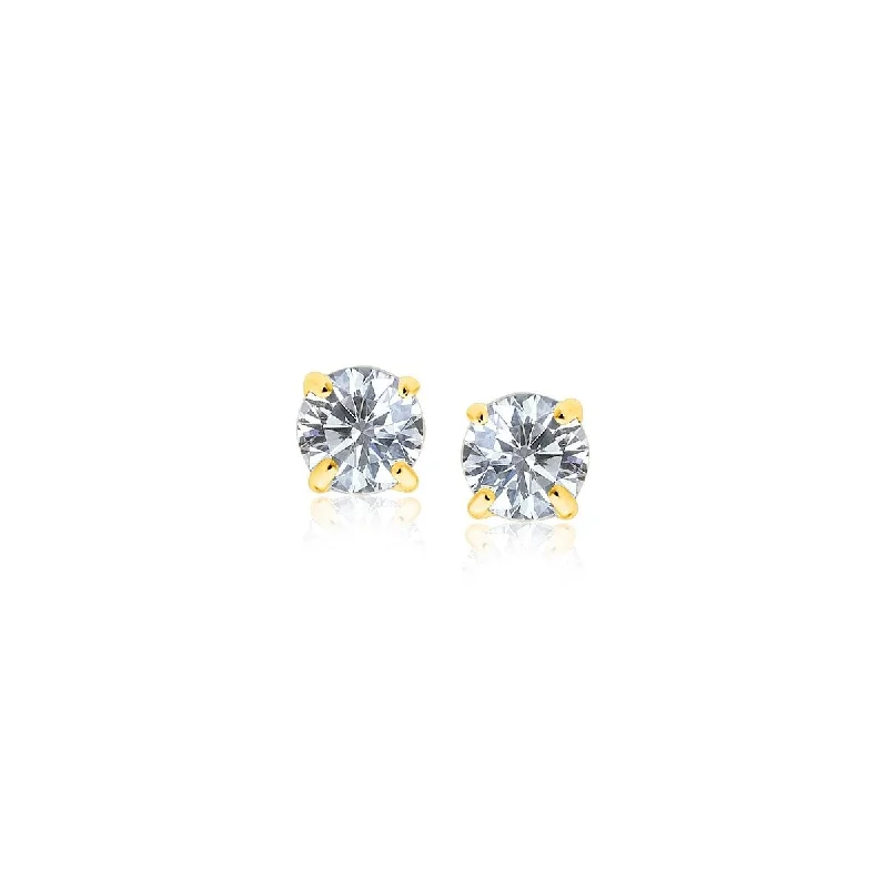 Glossy moonstone earrings-14k Yellow Gold Stud Earrings with White Hue Faceted Cubic Zirconia