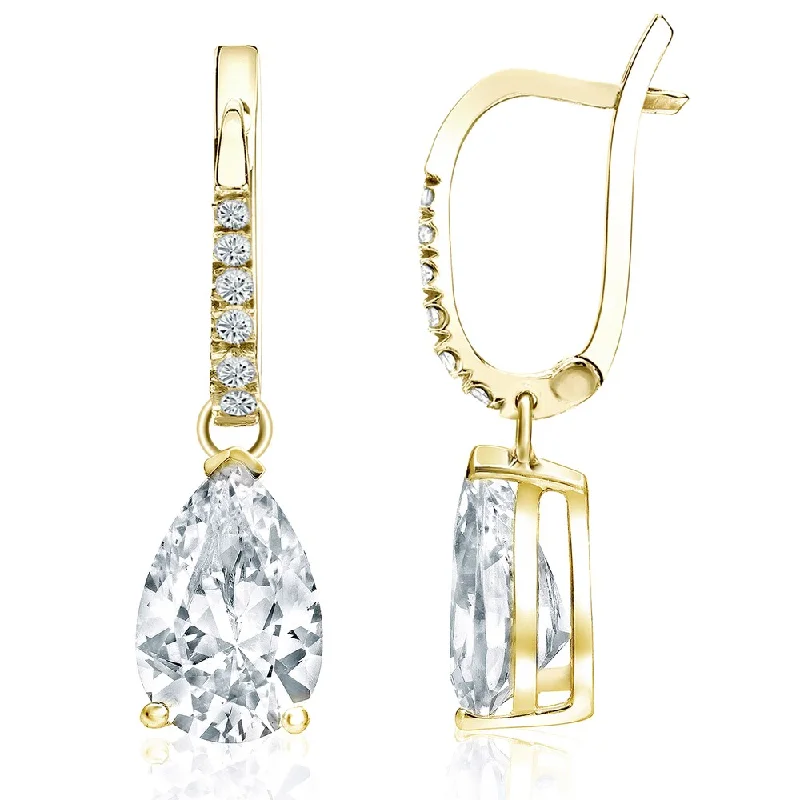 Satin granite earrings-18k Yellow Gold 2 1/10ct TDW Pear Shaped Diamond Dangle Earrings by Auriya