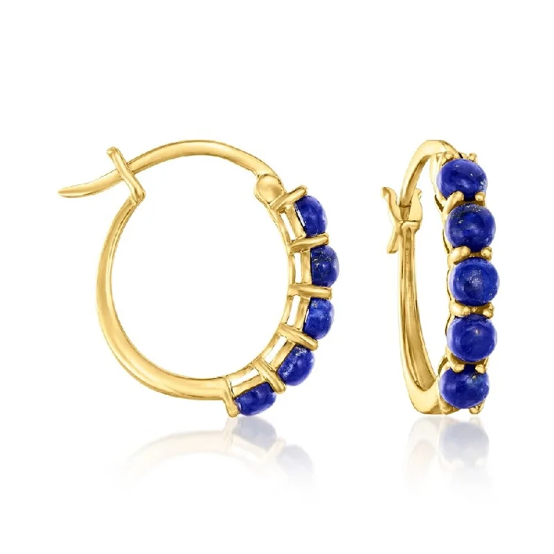 Angular gem earrings-18K Yellow Gold Plated Over Sterling Silver Lapis Lazuli Hoop Earrings