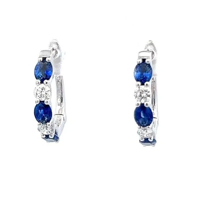 Braided fiber earrings-Mountz Collection Sapphire and Diamond Oval Hoop Earrings in 14K White Gold