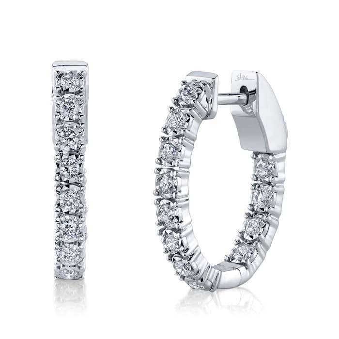 Elevated tier earrings-Shy Creation .47CTW Diamond Oval Inside/Outside Hoop Earrings in 14K White Gold