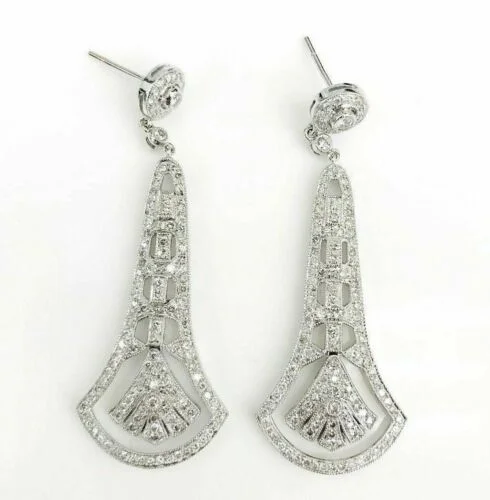 Smooth aluminum earrings-3.02 ct Diamond Dangle Drop Vintage Earrings in 18K White Gold