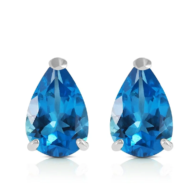 Carved pattern earrings-3.15 Carat 14K Solid White Gold Stud Earrings Natural Blue Topaz