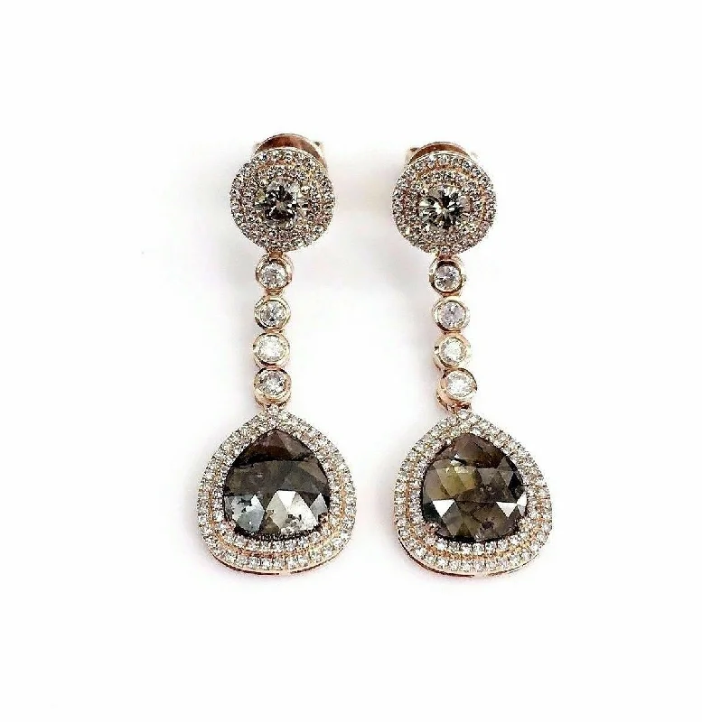 Coarse sapphire earrings-3.85 Carats Drop Rustic Pears Champagne Diamond Dangling Earrings 14kt Rose Gold