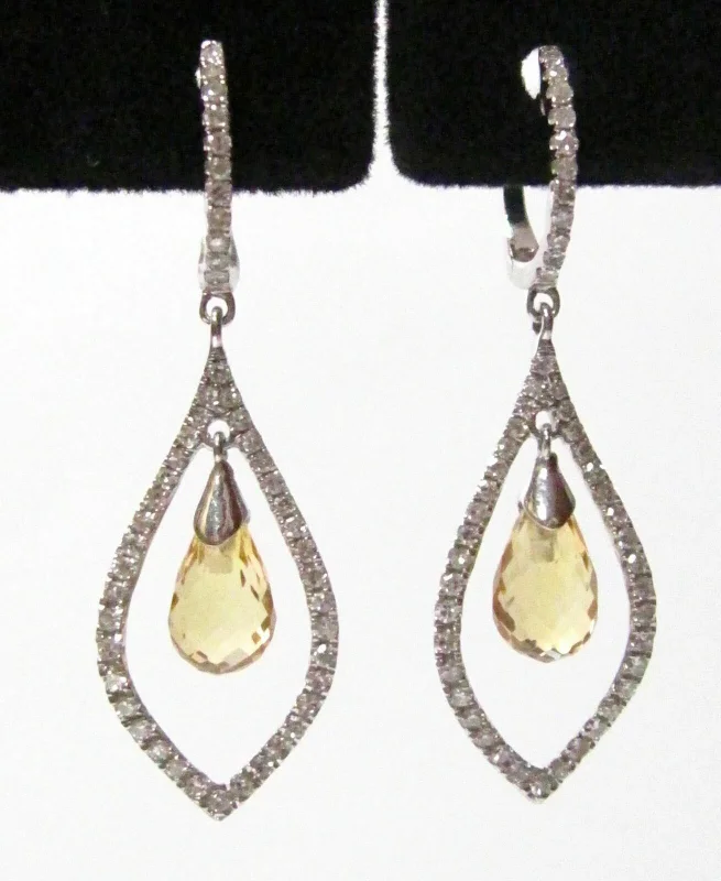 Hex stud earrings-3.95 TCW Natural Pear Citrine Quartz & Diamonds Drop/Dangle Earrings 14k Gold