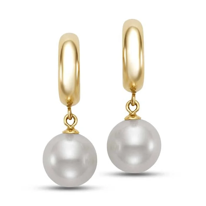 High cabochon earrings-Mastoloni 9-9.5mm Freshwater Cultured Pearl Half-Hoop Dangle in 14K Yellow Gold