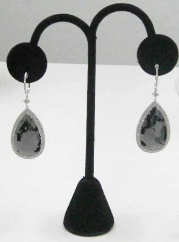 Diffracted crystal earrings-35.77 TCW HUGE Drop Pears Black Diamond Dangling Earrings 14kt White Gold