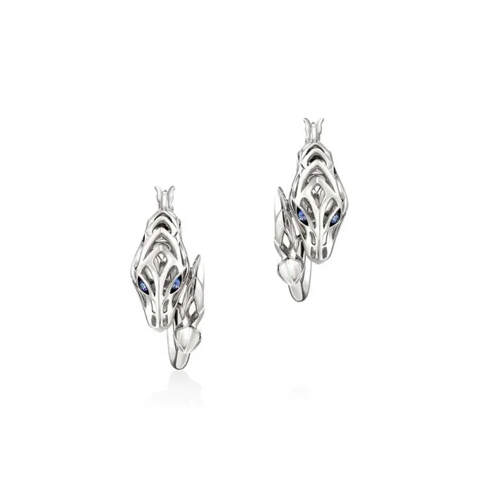 Peak motif earrings-John Hardy Naga Hoop Earrings with Sapphire Eyes in Sterling Silver