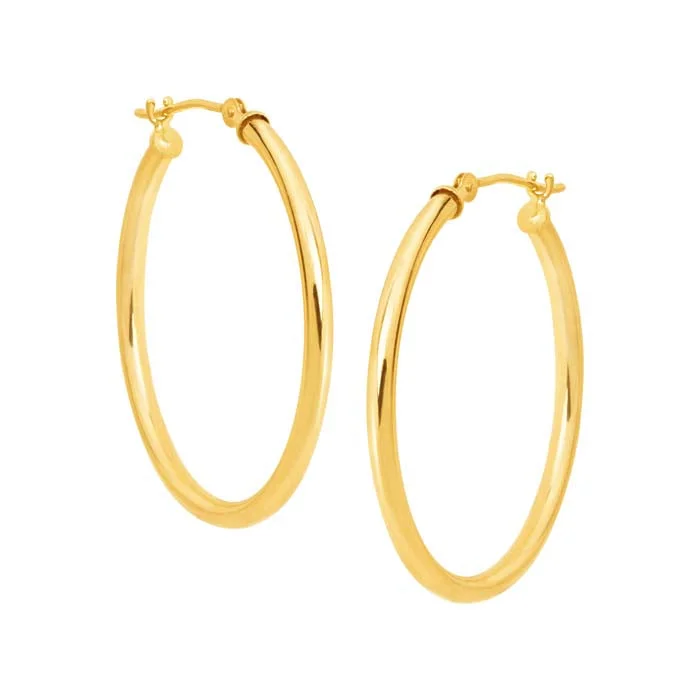 Thick-set pave earrings-Mountz Collection 2mm x 30mm Round Tube Hoop Earrings in 14K Yellow Gold