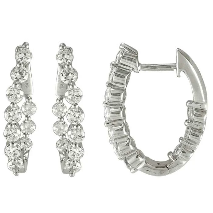 Lined hoop earrings-Mountz Collection 1.50CTW Inside/Outside Oval Diamond Hoop Earrings in 14K White Gold