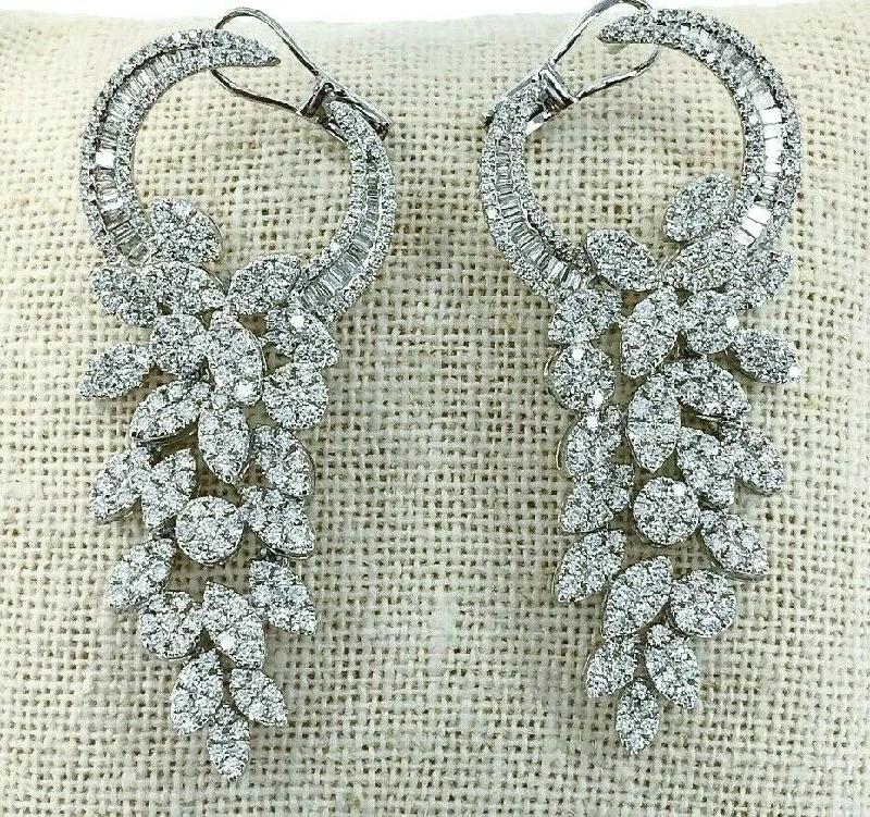 Unified hoop earrings-5.81 Carats t.w. Diamond Chandelier Dangle Earrings 18K Gold 2.10 Inch Drop