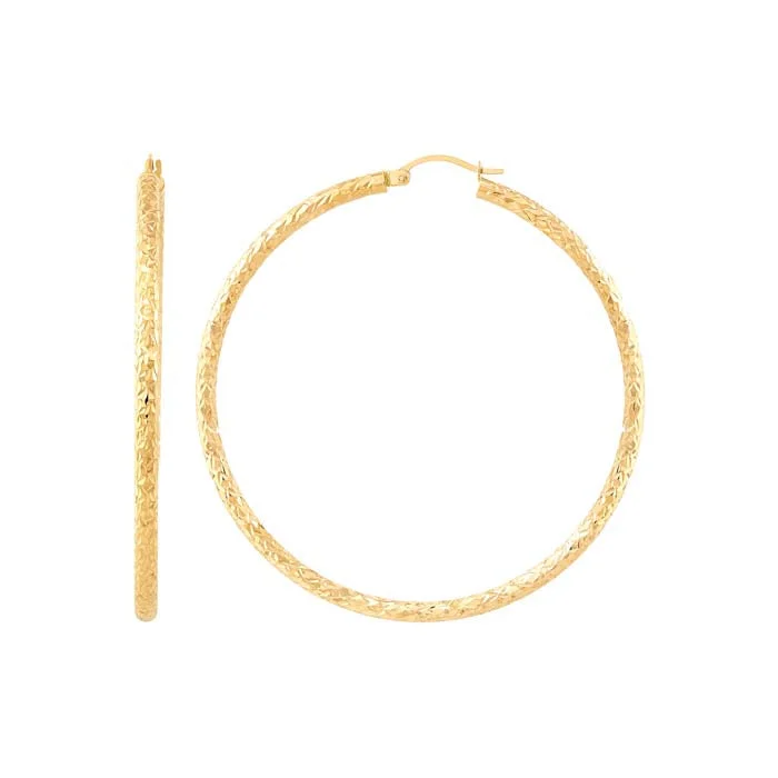 Ethnic grooved earrings-Mountz Collection Diamond Cut 3mm x 60mm Round Tube Hoop Earrings in 14K Yellow Gold