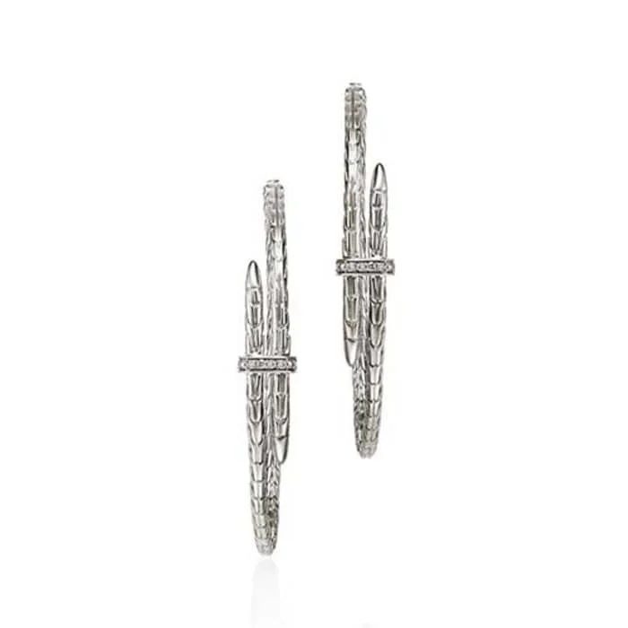 Glossy gem earrings-John Hardy Spear Hoop Earrings with Diamonds in Sterling Silver