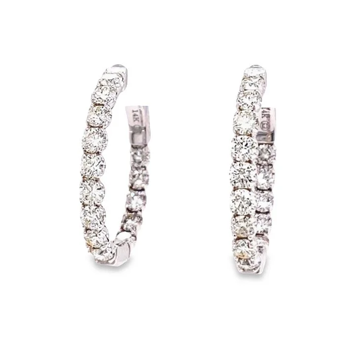 Coarse stone earrings-Mountz Collection 2.51CTW Oval Diamond Hoop Inside-Outside Earrings in 14K White Gold