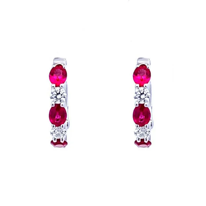 Textured iron earrings-Mountz Collection Ruby and Diamond Oval Hoop Earrings in 14K White Gold