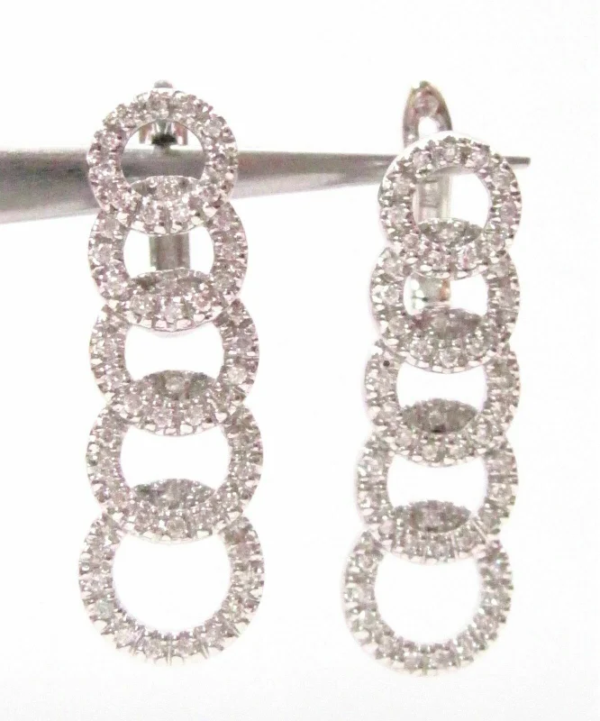 Rough-edge earrings-.60 TCW 5 Circles Dangling Round Diamond Earrings G SI1 14k White Gold Push Back