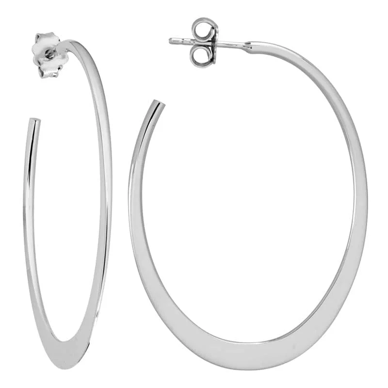 Natural stone earrings-Mountz Collection Flat Oval Hoops in Sterling Silver