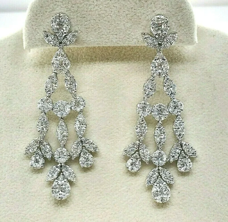 Arcing design earrings-8.20 Carats t.w. Diamond Chandelier Gala Dangle Earrings 18K Gold 2.15 Inch Drop