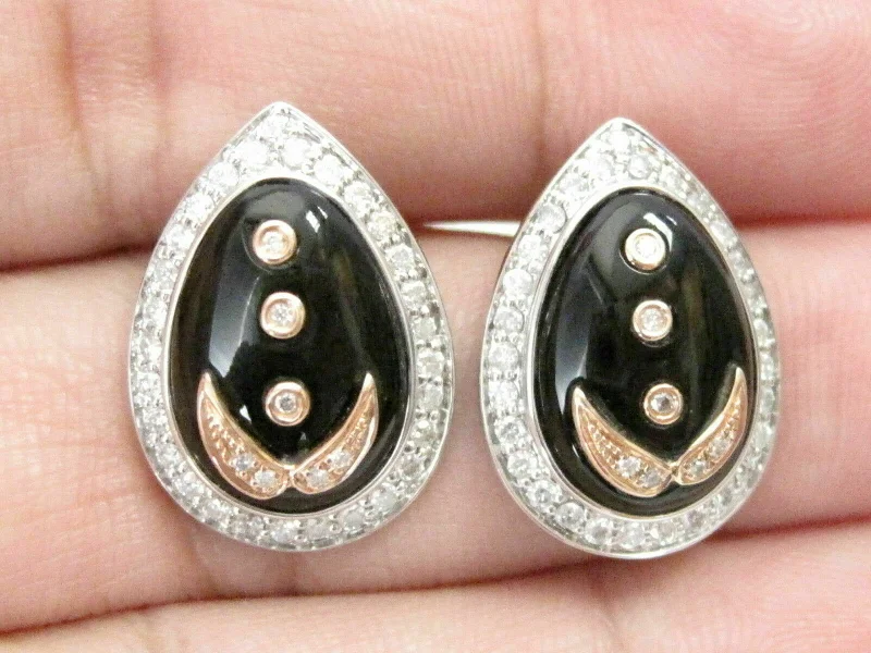 Extended gem earrings-8.70 TCW Natural Pear Shape Black Onyx & White Diamonds Earrings 18k White Gold