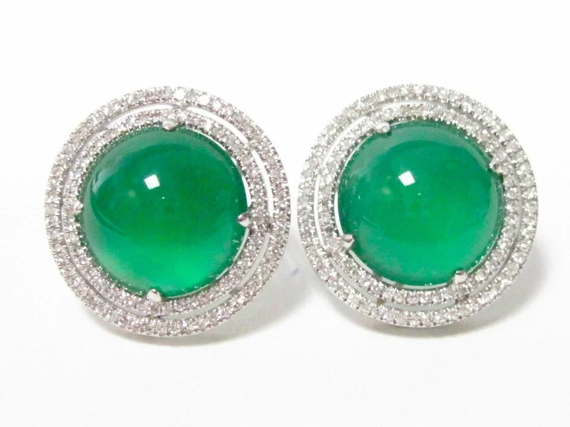 Encased gem earrings-9.26 TCW Chrysoprase Chaceldony & Diamond Accents Earrings 14k White Gold