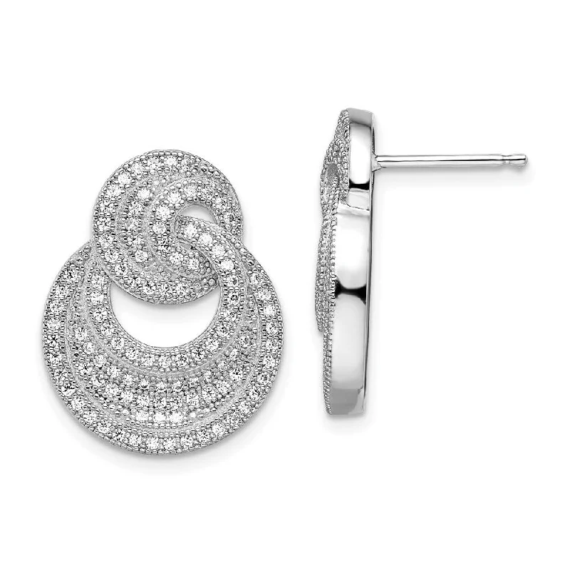 Narrow-tier earrings-925 Sterling Silver Cubic Zirconia Brilliant Embers Circles Stud Earrings (L-17 mm, W-21 mm)