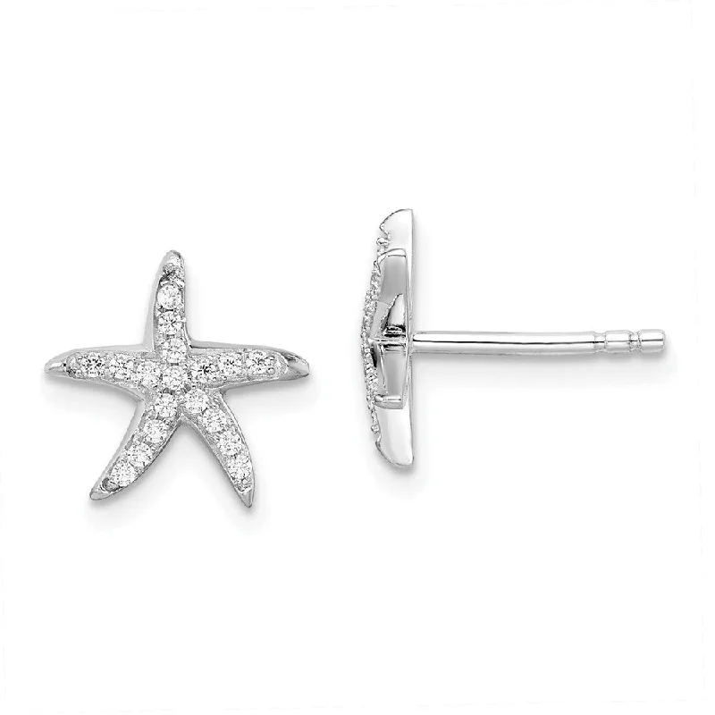 Locked earrings-925 Sterling Silver Cubic Zirconia Brilliant Embers Starfish Stud Earrings