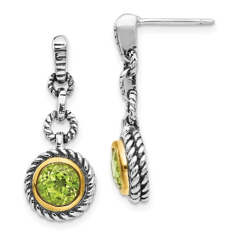 Shimmering quartz earrings-925 Sterling Silver Gold-tone Flash Gold- Plated Peridot Stud Earrings (L-23 mm, W-10 mm)