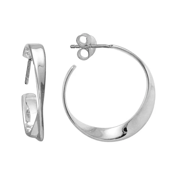 Striated design earrings-Mountz Collection Contemporary Twist Hoop Earrings in Sterling Silver