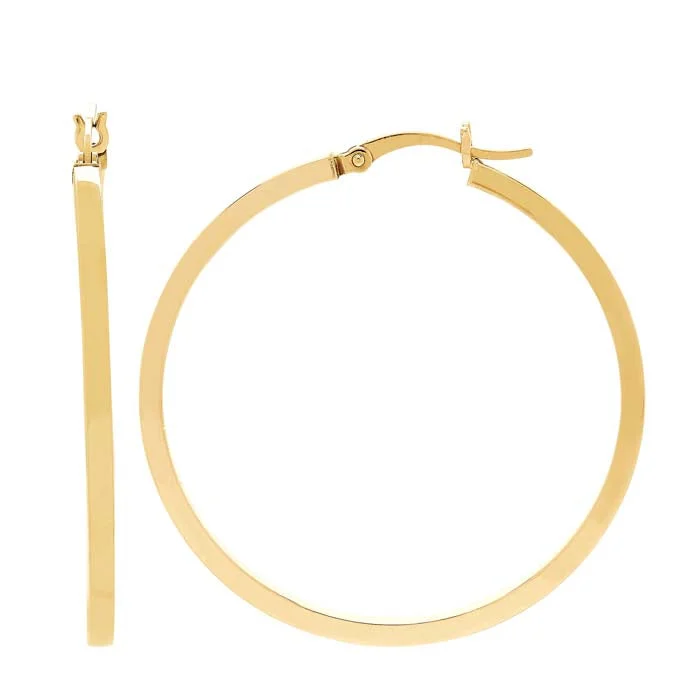 Smooth aluminum earrings-Mountz Collection 2mm x 40mm Square Tube Round Hoop Earrings in 14K Yellow Gold