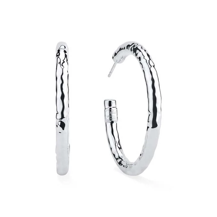 Shimmering ruby earrings-Ippolita 46MM Medium #3 Classico Hammered Hoop Earrings in Sterling Silver