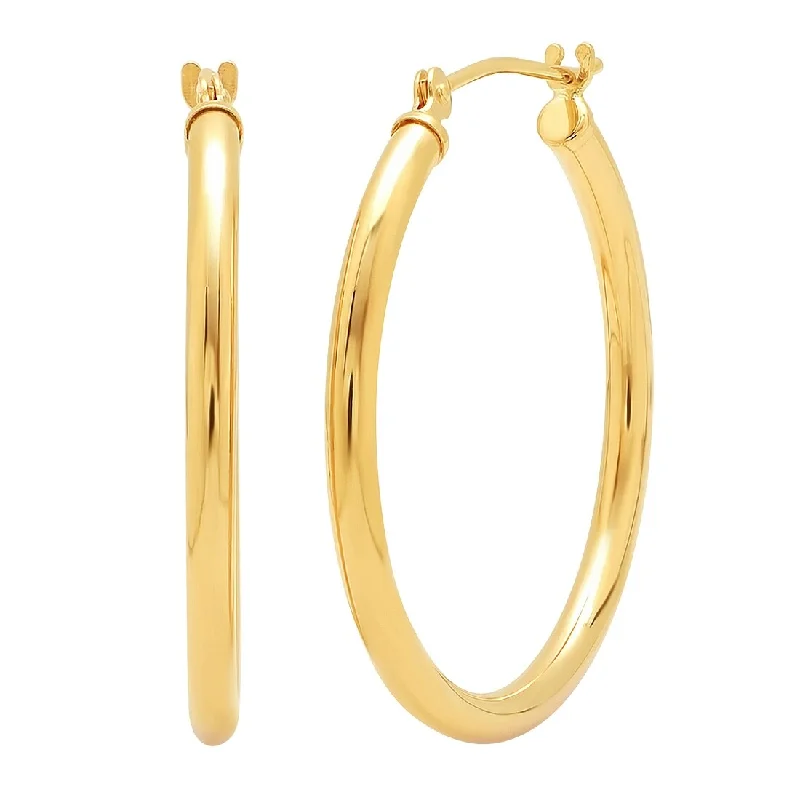 Diffracted crystal earrings-Amanda Rose Collection 1 inch 14K Yellow Gold Classic Round Hoop Earrings